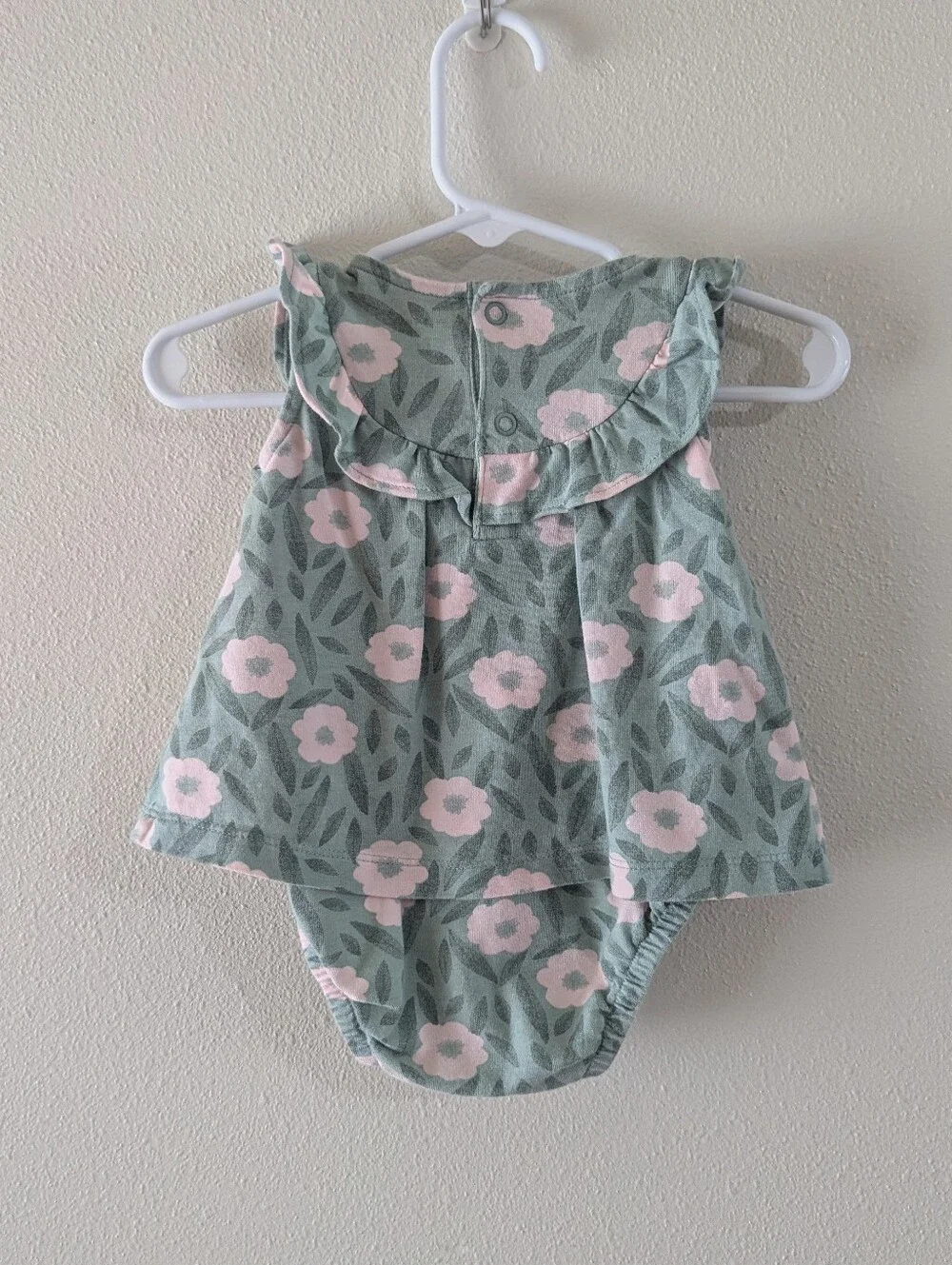 Sage Green Floral Romper Dress